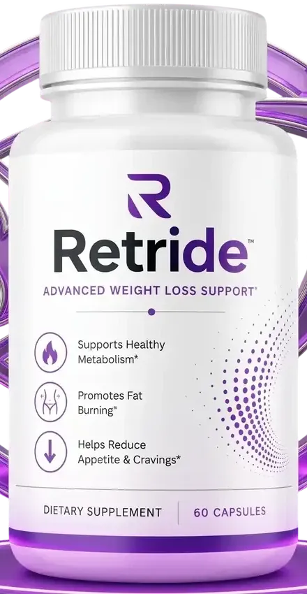 White Retride bottle with a purple R logo reading Advanced Weight Loss Support, 60 capsules